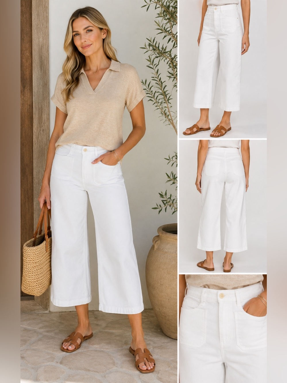 Point Sur White Cropped Wide Leg Jeans Size 29 Patch Pockets